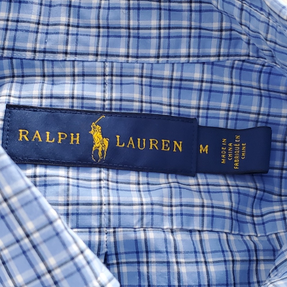 Ralph Lauren Men's Button Down Shirt Size M Blue Check Long Sleeve - Picture 9 of 15